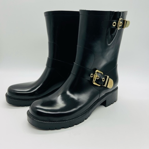 VINCE CAMUTO WOMENS MID CALF BLACK RAIN BOOTS SIZE 8 - Picture 1 of 10